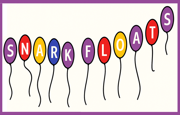 Snark Floats banner with colorful balloons